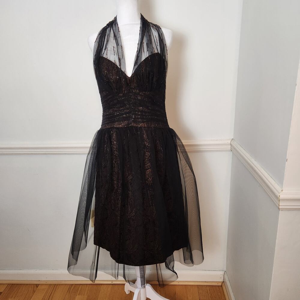 Vtg Y2K Badgley Mischka Dress Size 8 Womens Mesh Beaded WhimsiGoth Fairy Grunge